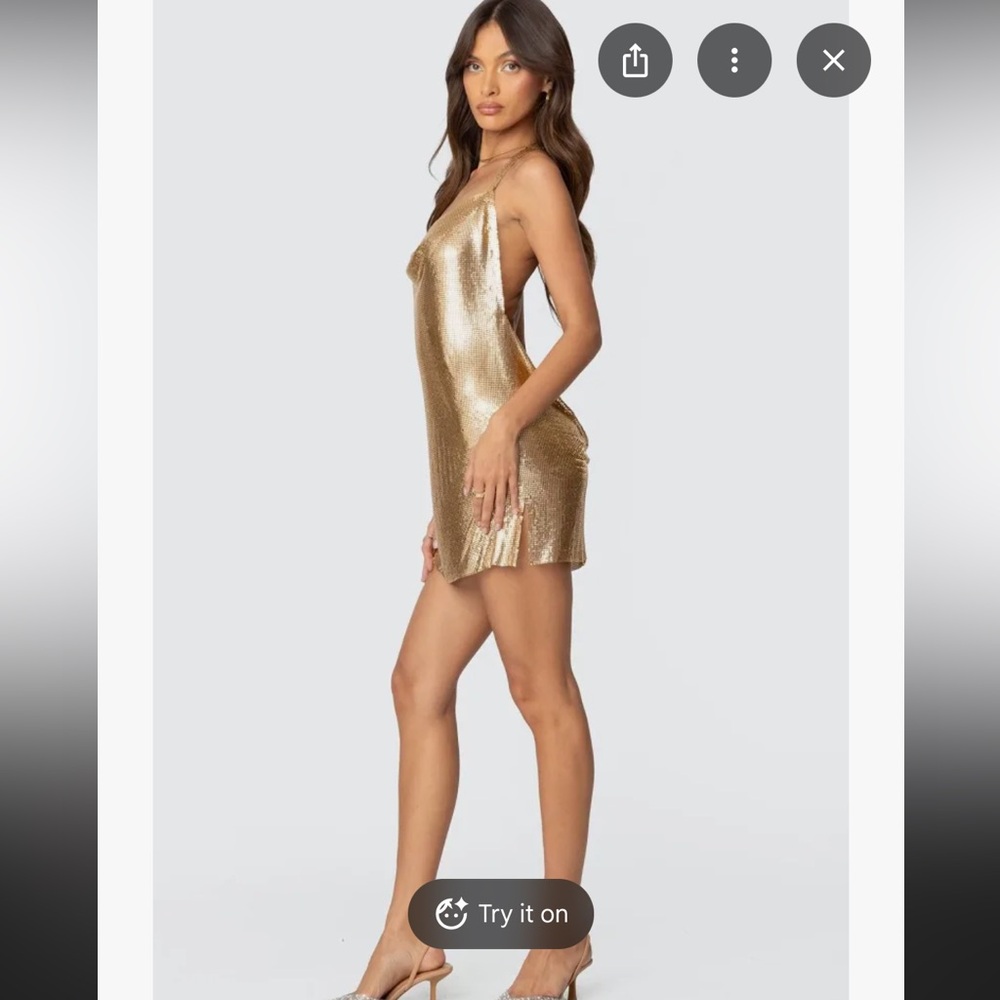 Gold Metal Halter Mini Dress